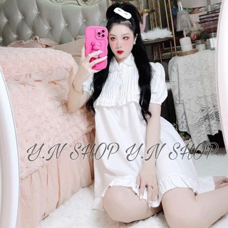 A67 Váy Babydoll Cổ Bèo Xếp Li Tay Phồng Tiểu Thư Xinh Xắn