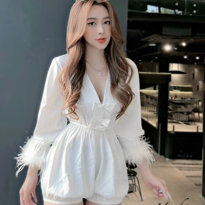 bộ jum liền thân lụa tay phối lông sang chảnh cao cấp giá sỉ | BigBuy360 - bigbuy360.vn