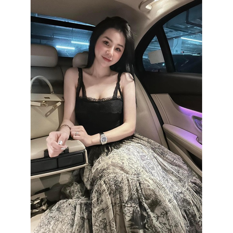 Chân váy maxi tơ dior rừng hổ 3 lớp