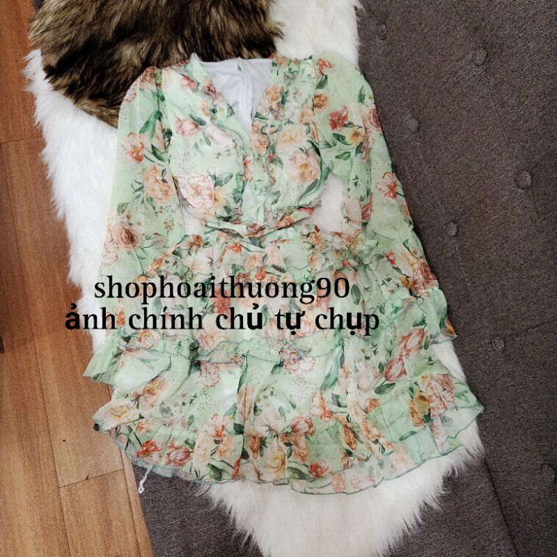 Váy hoa tay dài cúp ngực voan tơ sang chảnh ( có lót quần )