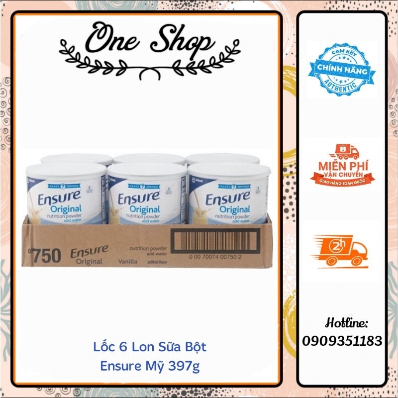(Date T2/25) Lốc 6 lon sữa Ensure Original Nutrition Powder hương vanilla (397g/ lon) của Mỹ