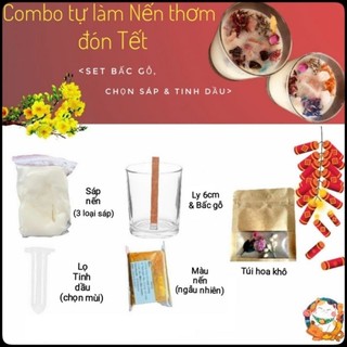 [Combo 🐉 Đón Tết] Trọn Bộ Nguyên Liệu Tự Làm 1 Ly Nến Thơm Bấc Gỗ Chọn Sáp &Tinh Dầu