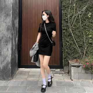 Váy body cổ tròn basic nữ chất thun gân