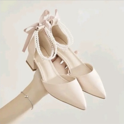 Giày cao gót mũi nhọn dây ngọc tiểu thu đế vuông 5p - mã V41 VP Shoes