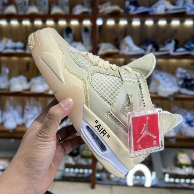 Giày Air J.ordan 4 Retro Off White Sail , Giày JD4 Màu Kem Vàng Siêu Hot