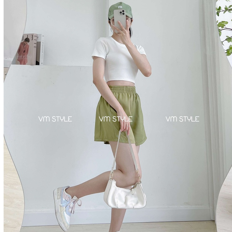 Quần short nữ VMSTYLE lưng thun bản to ống rộng phối túi 43 - QSU00012