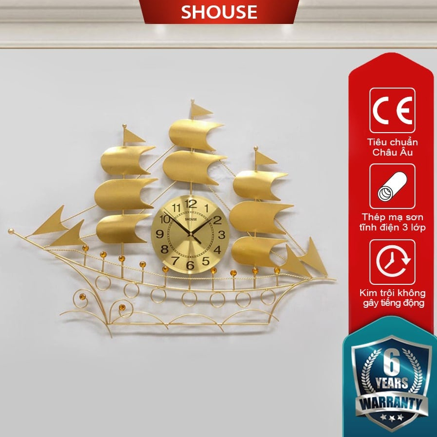 Đồng Hồ Treo Tường kim trôi thuyền buồm vàng Shouse B68
