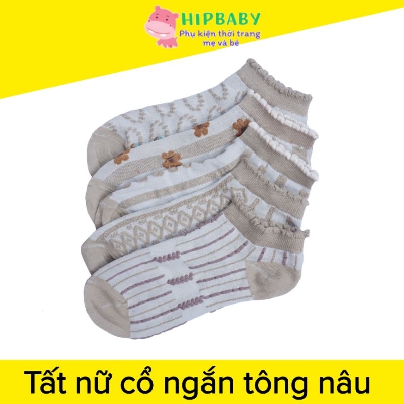 Tất Vớ Nữ Cổ Bèo Ngắn HIPBABY Màu Nâu Dày Vừa Phải Cá Tính Năng Động Xinh Đáng Yêu Điệu