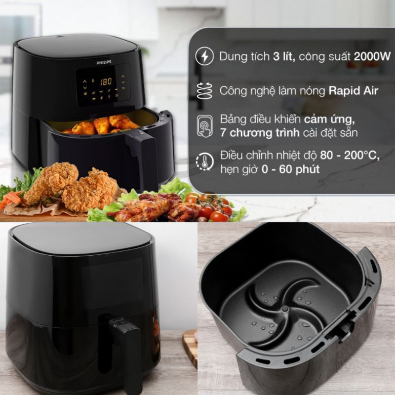 Nồi chiên không dầu ,Philips HD9200/90 4.1 lít, Philips HD9270/90 XL dung tích lớn 6.2 lít
