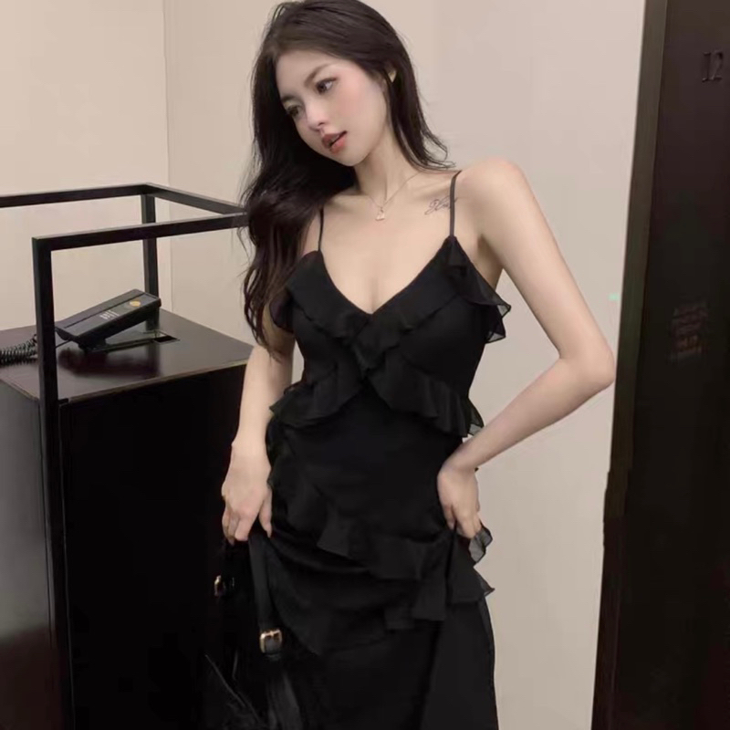 Set Váy Hai Dây Tầng Bèo Ren Tặng Kèm Áo Khoác Dou.dresso