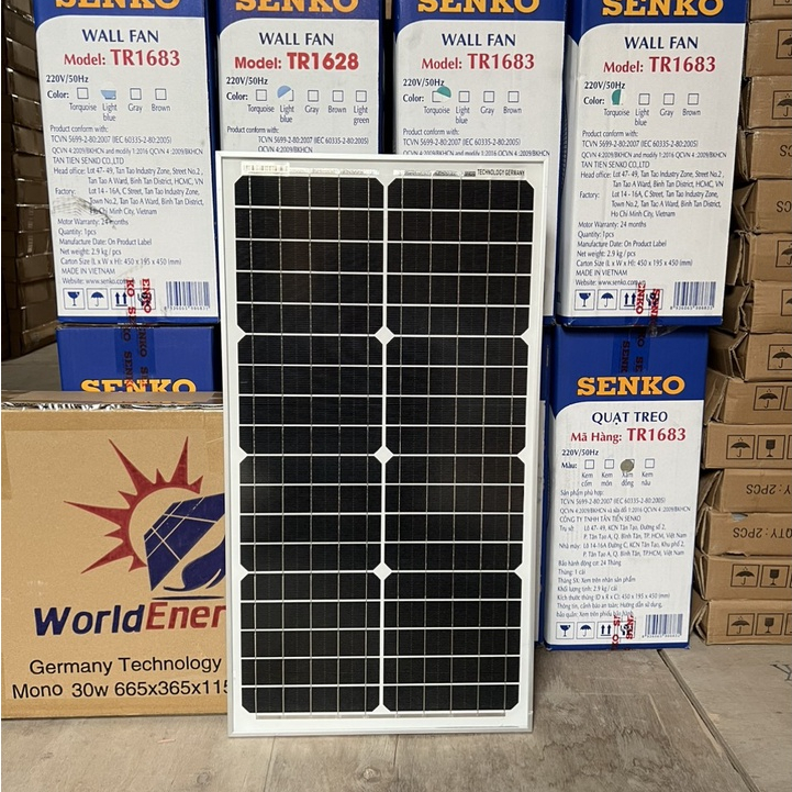 Pin năng lượng mặt trời mono 30w/18v WorldEnergy - hàng chính hãng, bảo hành 12 năm