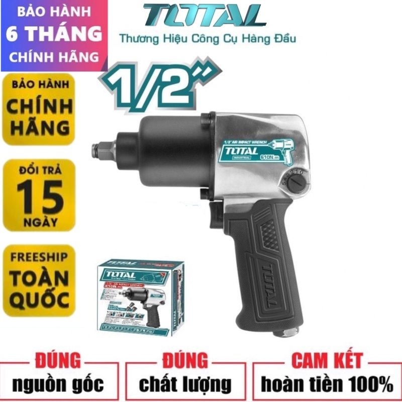 Súng siết bulong dùng hơi TOTAL Đầu 1/2 610N (KÈM 3 ĐẦU KHẨU 17 19 21)