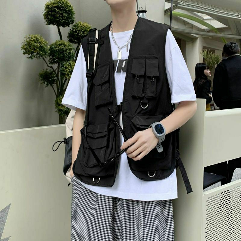 Áo Khoác Gile Túi Hộp Mùa Thu Có Móc Cài Cho Nam Nữ