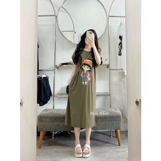 Váy cotton zip dáng xuông rộng tay hến hàng cao cấp