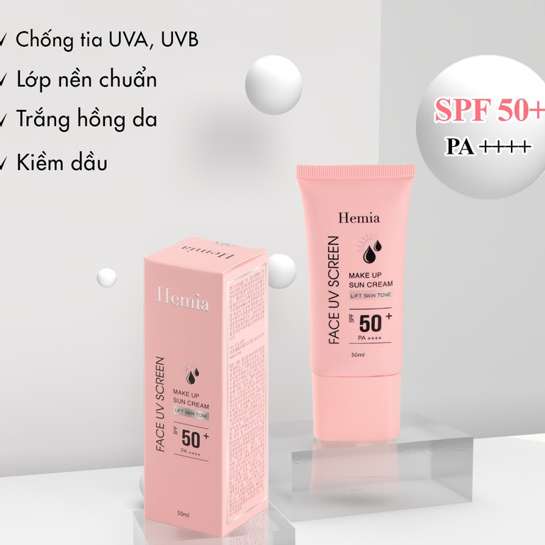 Kem chống nắng Hemia nâng tone trắng da kiềm dầu cho da dầu mụn da khô da nhạy cảm nhập khẩu chính hãng Hàn Quốc 50ml