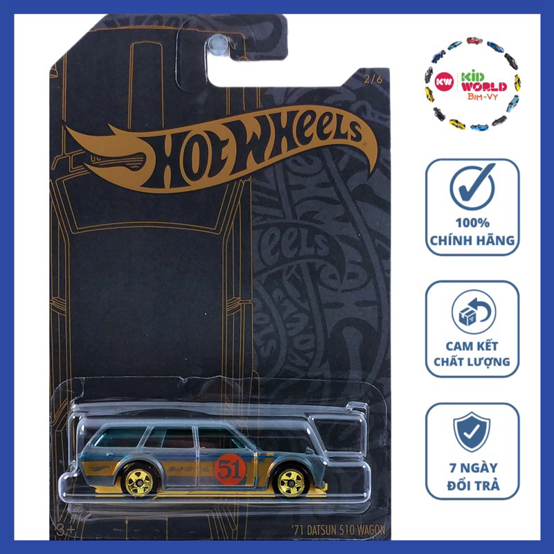 Xe mô hình Hot Wheels Satin & Chrome Series 2019 '71 Datsun 510 Wagon GHN95.