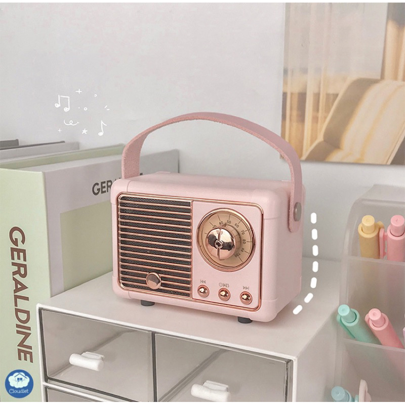 Loa Bluetooth Mini Radio Phong Cách Retro Quai Da Hỗ Trợ Cắm Thẻ Nhớ