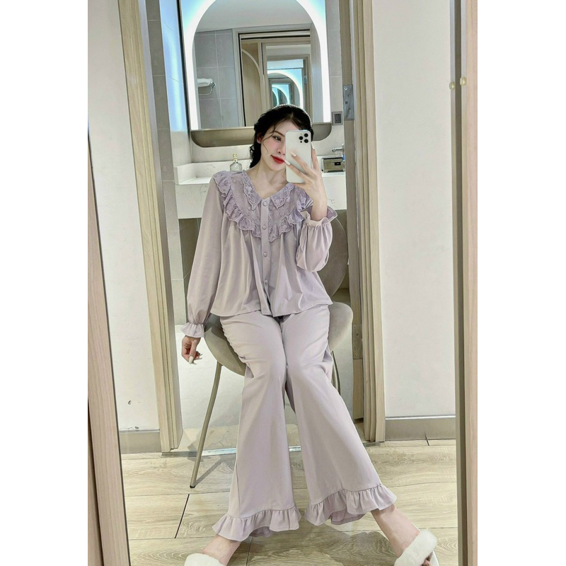 Pijama Cổ Bèo Tiểu Thư ( màu tím ) - Quảng Châu Cao Cấp