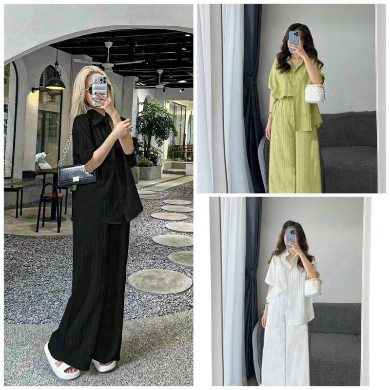 🪩🪩SET ÁO SƠ MI PHỐI QUẦN SUÔNG DÀI 4 MÀU ( MẪU THẬT )