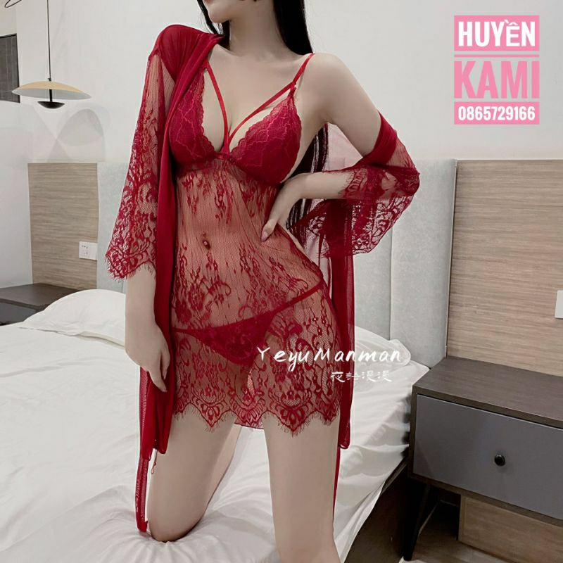 Set váy ngủ choàng ren hàng quảng châu cao cấp có mút ngực | BigBuy360 - bigbuy360.vn