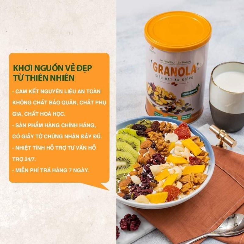 Combo 5 hộp Granola siêu hạt ngũ cốc ăn kiêng Quê Việt, nguyên liệu hữu cơ -  5 hộp x 500g/hộp