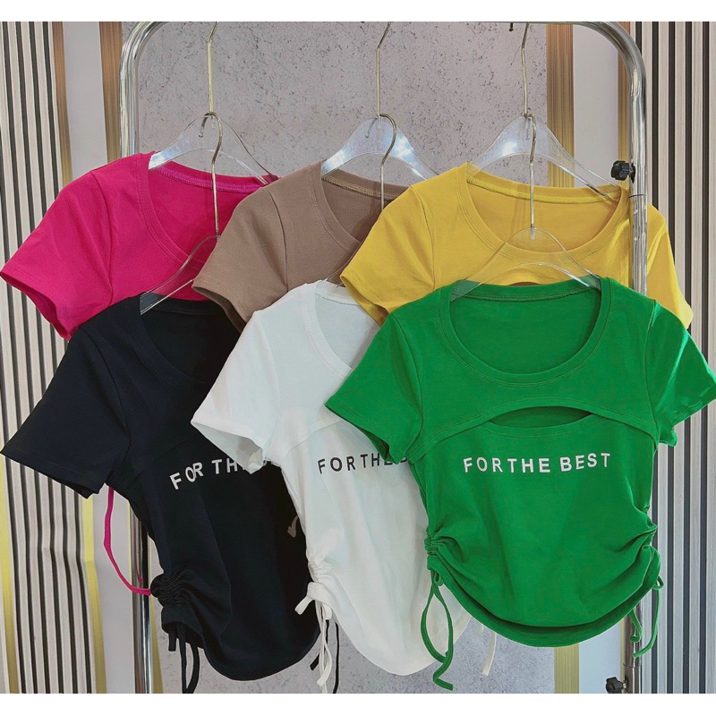 Áo thun tay ngắn cổ tròn rút eo