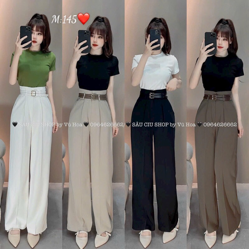 Quần tây ống rộng lưng cao 2 hàng dây lưng kiểu