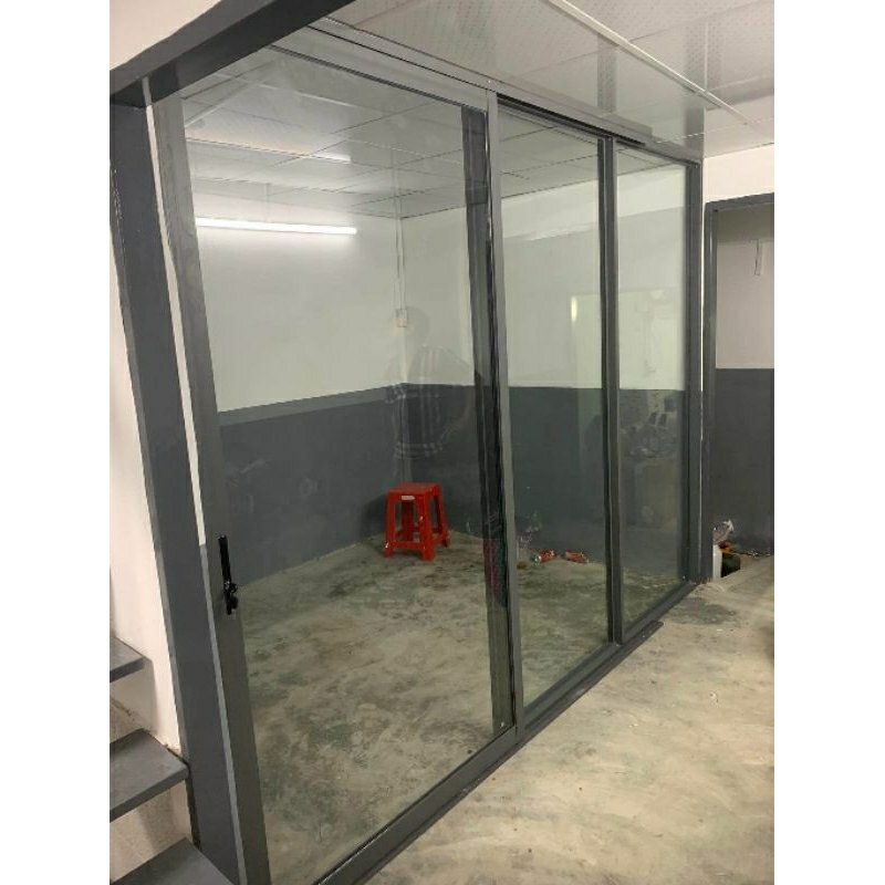 Cửa lùa, cửa mở, 1 cánh 2 cánh, nhôm màu xám kính cường lực, thích hợp cho shop, spa, quán ăn, văn phòng,