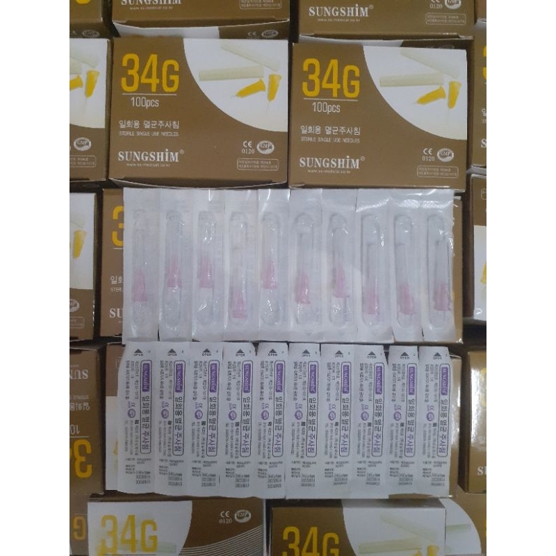 Combo 10 kim meso 34G-4mm Sungshim, đầu kim màu hồng, giá 110.000đ, sản phẩm không thể thiếu trong spa và VTM.