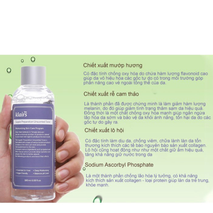 Nước Hoa Hồng Không Mùi Dear Klairs Dưỡng Ẩm Da Và Làm Mềm Da 180ml