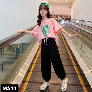 Set Đồ Bộ Thể Thao Cho Bé Gái 5-15 tuổi, In Hình Đáng Yêu Thời Trang Mùa Hè 2024