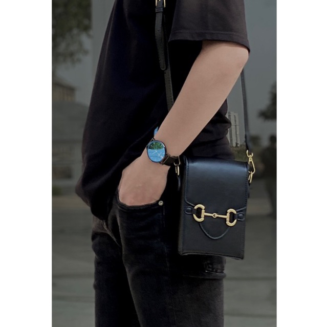 ESP001- Túi UNISEX da PU cao cấp nhỏ mini đeo chéo unisex đựng điện thoại khoá nam châm đơn giản.