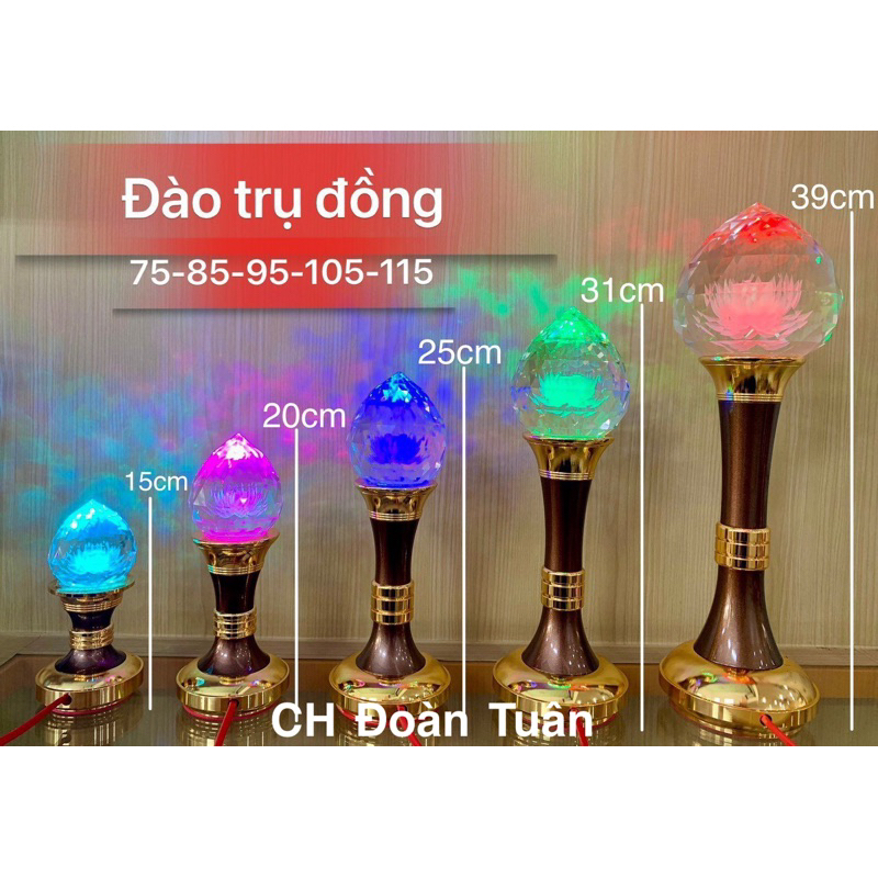 Cặp đèn thờ trái đào pha lê nguyên khối - nhiều kích cỡ - đèn trang trí bàn thờ