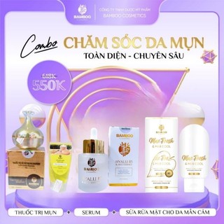 Combo chăm sóc da mụn chuyên sâu: Kem mụn, serum b5, sữa rửa mặt tinh chất lá trầu không Bamboo