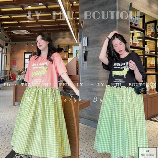 Đầm Babydoll Suông Phối Đuôi Caro In Hình Đơn Giản