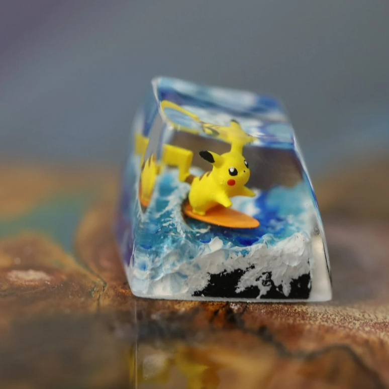Nút bàn phím Pikachu lướt sóng siêu dễ thương, nút bàn phím lẻ Pokemon, keycap lẻ, keycap anime