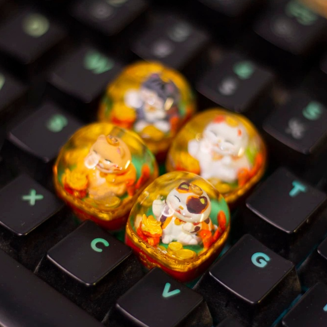 Keycap Artisan - Nút bàn phím cơ mèo thần tài tam thể dễ thương ( Tam thể )