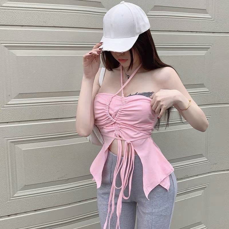 Áo ống dây tà dài phối kiểu