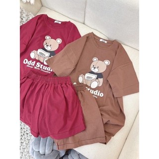 Sét bộ đùi nữ gấu chất cotton khô 3158 form rộng , sét áo thun gấu oddstudio