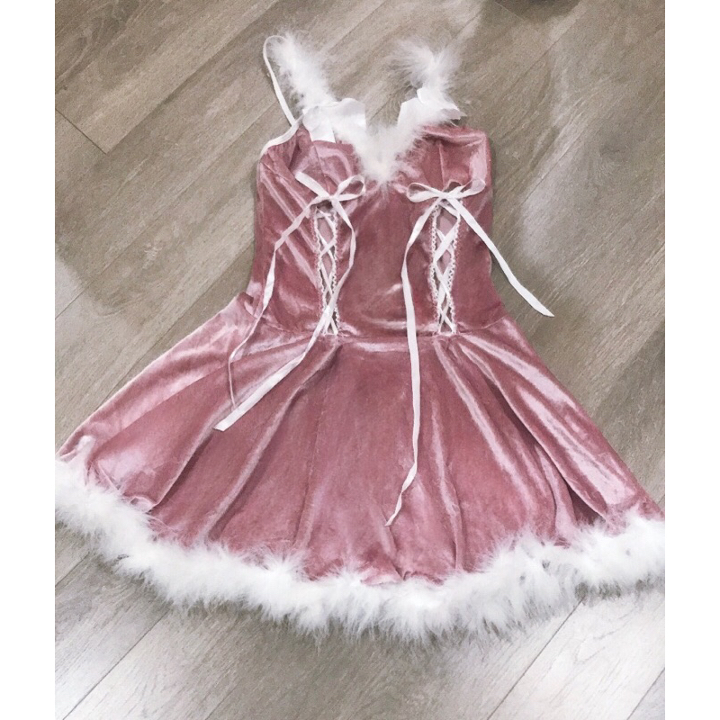 Váy đầm 2 dây sexy ero y2k phối lông