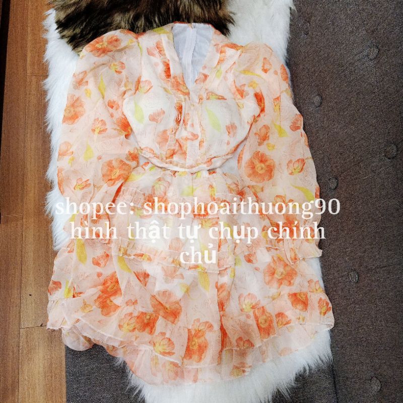 Váy hoa tay dài cúp ngực voan tơ sang chảnh ( có lót quần )