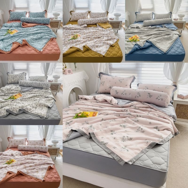 Bộ chăn ga cotton đũi chăn hè ga trần bông nhập khẩu