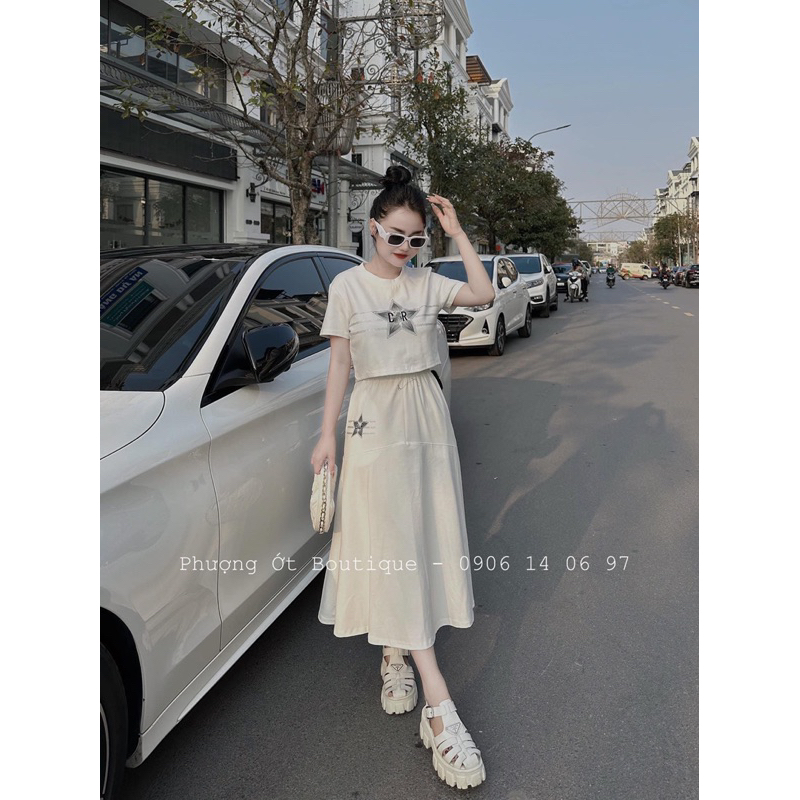 SET ZIP ÁO ĐÍNH ĐÁ SAO KÈM CHÂN VÁY XOÈ DÀI