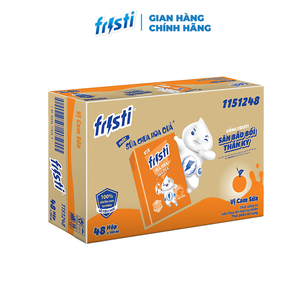 Thùng 48 Hộp Thức Uống Từ Sữa Chua Lên Men Tự Nhiên Fristi Vị Cam Sữa (48x100ml)