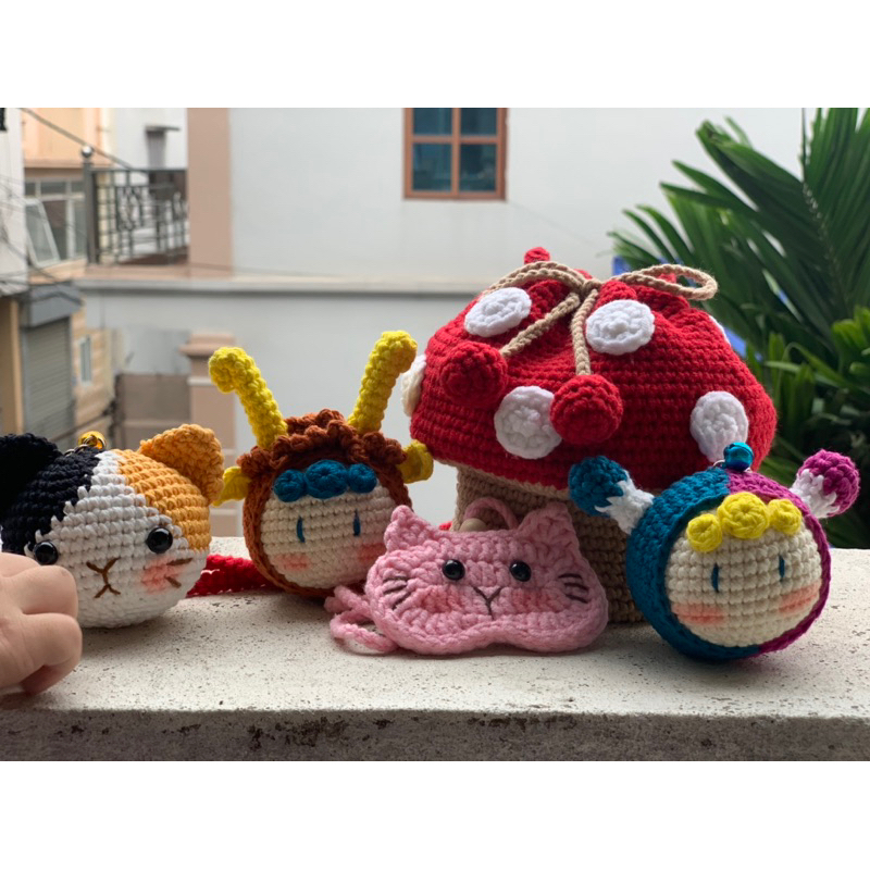 Túi handmade bằng len hình cây nấm độc và lạ ĐỰNG LÌ XÌ TẾT Cho bé