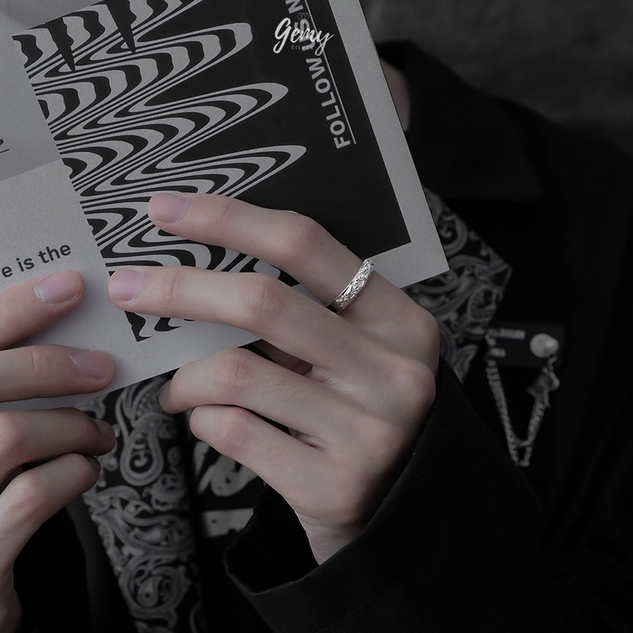 Nhẫn nam nữ bạc 925 cao cấp dáng mở freesize khắc họa tiết độc lạ, cá tính, unisex Kane | GEMY SILVER NN17