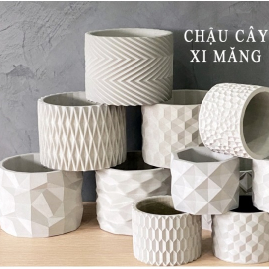 Set 4 Chậu cây cảnh bằng xi măng nghệ thuật cao cấp SeeArt- PL15x11cm- trồng hoa, sen đá trang trí văn phòng, nhà ở quán