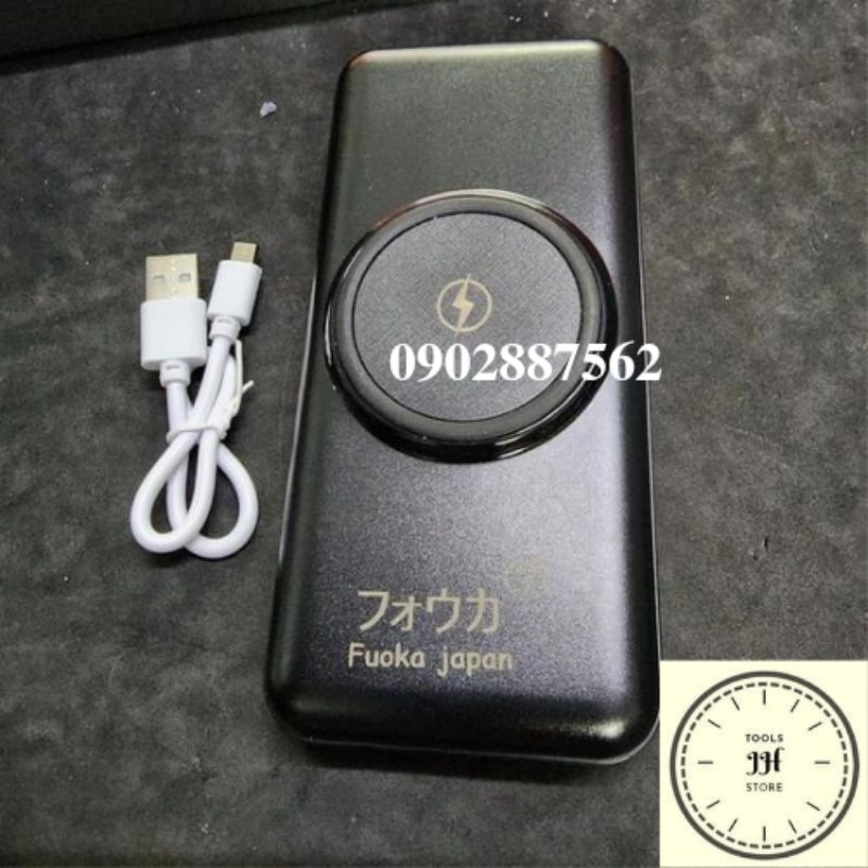 Pin sạc dự phòng không dây 20000mah Fuoka Japan, kèm dây sạc gắn liền mọi máy, sạc không dây cho mọi máy có hỗ trợ