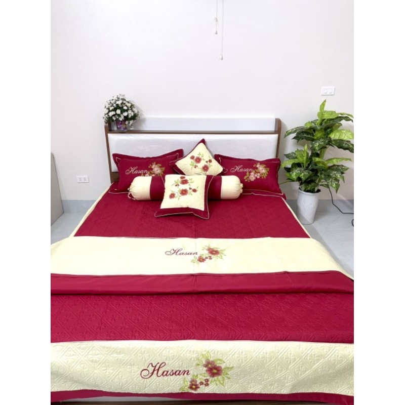Bộ ga gối satin poly cotton 7 món thương hiệu Hansanko