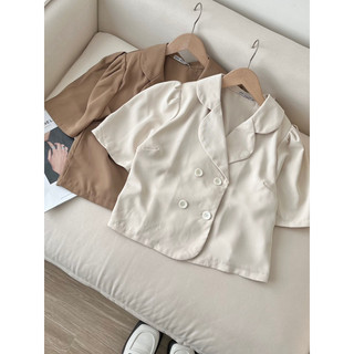 Áo blazer/ vest cổ sen tay bồng dáng ngắn Hàn Quốc basic